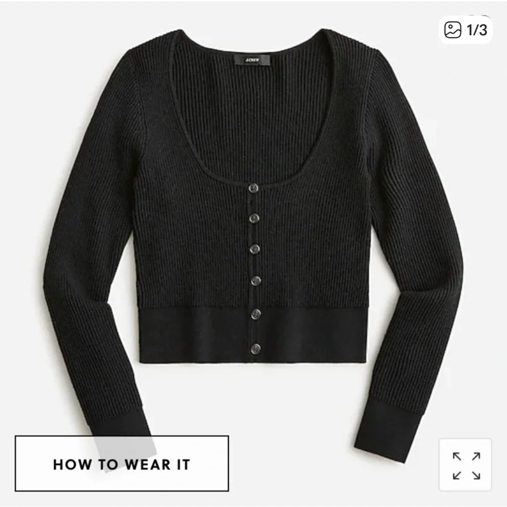J Crew Scoopneck Ribbed Cardigan Sweater Black Womens‎ XXS